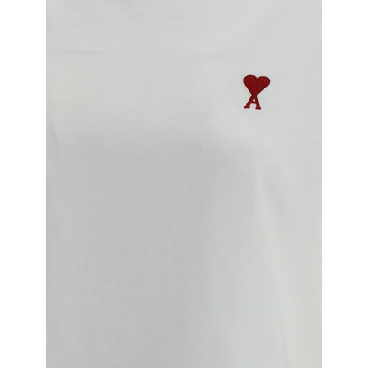 T-Shirt by Ami Paris for women in cotton white showcases a fashionable silhouette, elegantly detailed with a fashionable and for a sophisticated, high-fashion look.