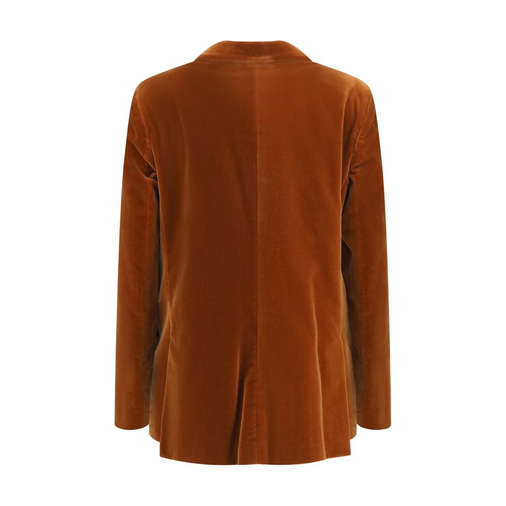 Blazer by Blazé Milano for women in velvet cotton brown, jacquard & signature presents a distinguished silhouette, detailed with a distinguished and distinctive for a truly sophisticated finish.