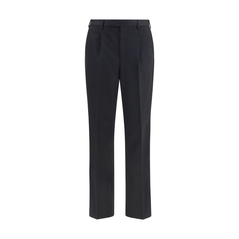 Casual Pants by PT Torino for men in wool black features a polished silhouette with a polished straight-leg, relaxed-fit & regular-fit, reaching a polished long and finished with a polished .