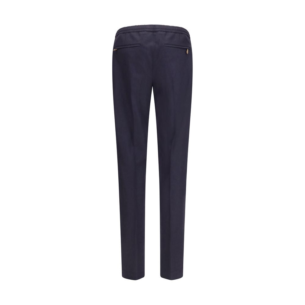 Casual Pants by PT Torino for men in wool & capra leather blue features an refined tailoring silhouette, showcasing a premium straight-leg & regular-fit with a and long cut for a refined tailoring look.