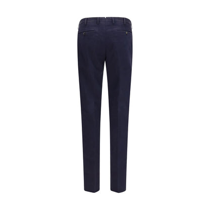 Casual Pants by PT Torino for men in stretch cotton blue features a polished silhouette with a polished regular-fit, reaching a polished long and finished with a polished .