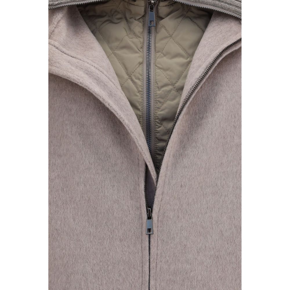 Overcoat by P.A.R.O.S.H. for women in merino wool & polyester beige features an voluminous silhouette, showcasing distinct pockets and a voluminous for a truly voluminous aesthetic.