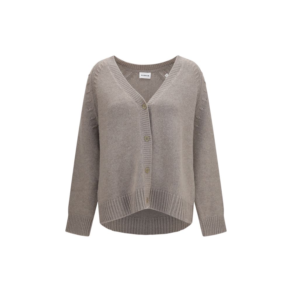 Cardigan by P.A.R.O.S.H. for women in cashmere & capra leather beige showcases a captivating silhouette, artfully detailed with a captivating long-sleeve and v-neck neckline for a truly sophisticated captivating look.