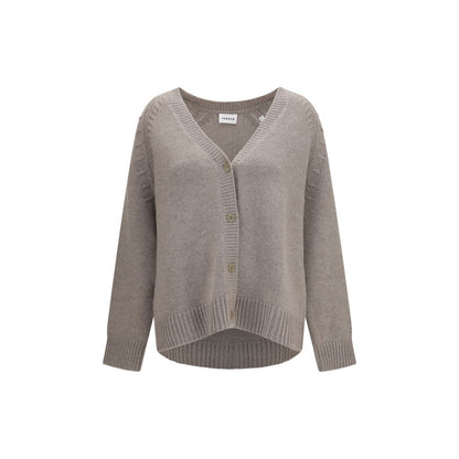 Cardigan by P.A.R.O.S.H. for women in cashmere & capra leather beige showcases a captivating silhouette, artfully detailed with a captivating long-sleeve and v-neck neckline for a truly sophisticated captivating look.