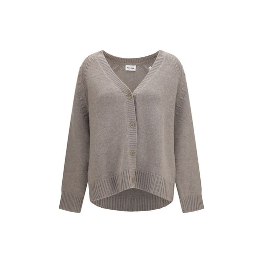 Cardigan by P.A.R.O.S.H. for women in cashmere & capra leather beige showcases a captivating silhouette, artfully detailed with a captivating long-sleeve and v-neck neckline for a truly sophisticated captivating look.