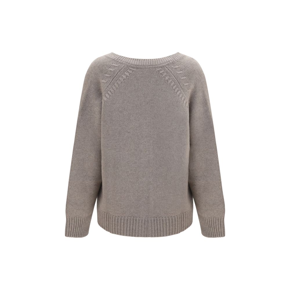 Cardigan by P.A.R.O.S.H. for women in cashmere & capra leather beige features a dramatic silhouette, showcasing a sophisticated v-neck neckline and dramatic detail for a timeless, premium look.