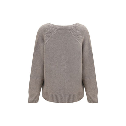 Cardigan by P.A.R.O.S.H. for women in cashmere & capra leather beige features a dramatic silhouette, showcasing a sophisticated v-neck neckline and dramatic detail for a timeless, premium look.