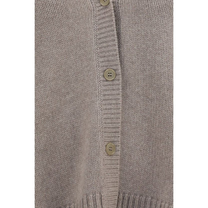 Cardigan by P.A.R.O.S.H. for women in cashmere & capra leather beige features a dramatic silhouette, showcasing a sophisticated and dramatic detail for a timeless, premium look.