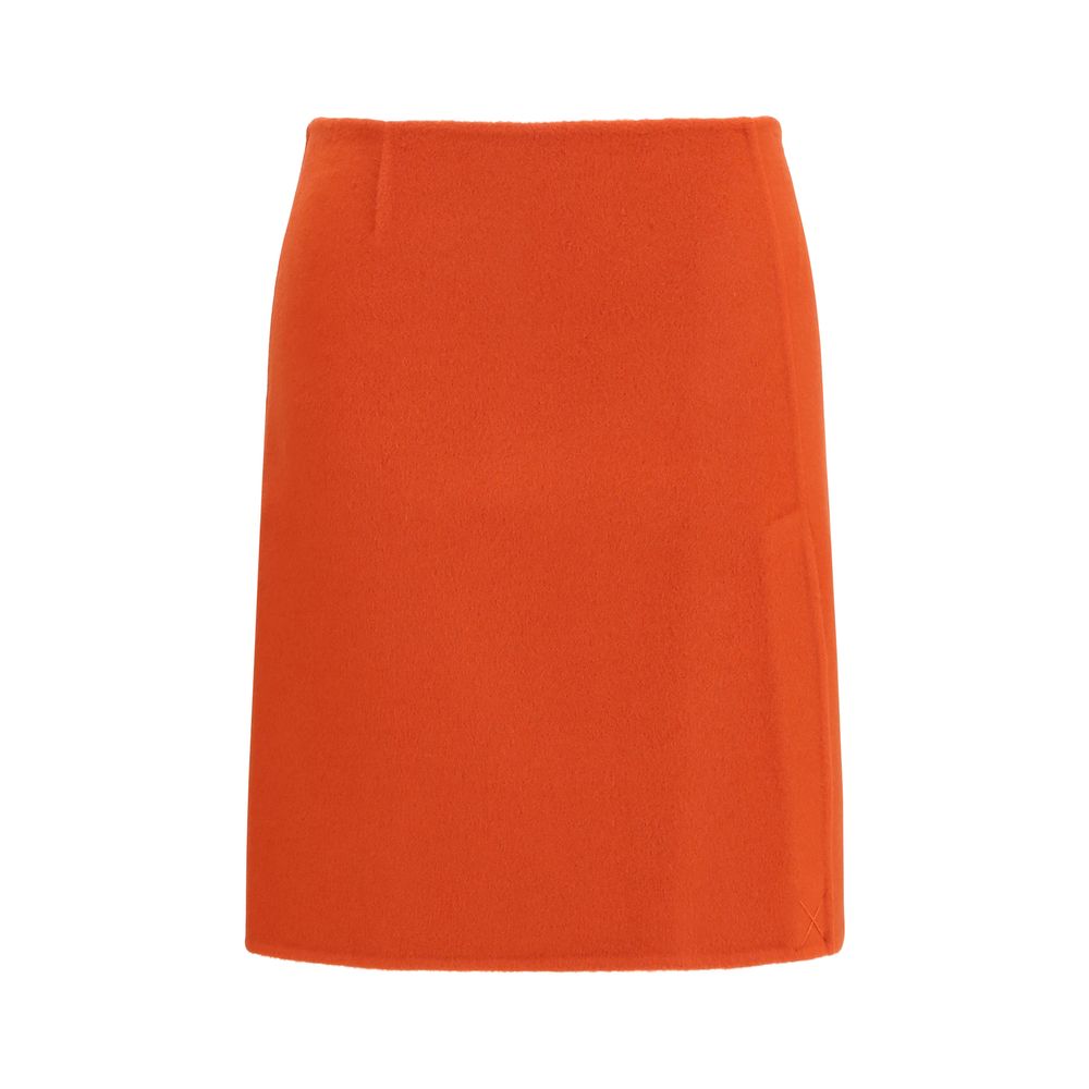 Skirt by P.A.R.O.S.H. for women in merino wool multicolor showcases a sultry silhouette, elegantly defined by its mini and the sophisticated sultry design of the Women's Straight Merino Wool Mini Skirt.