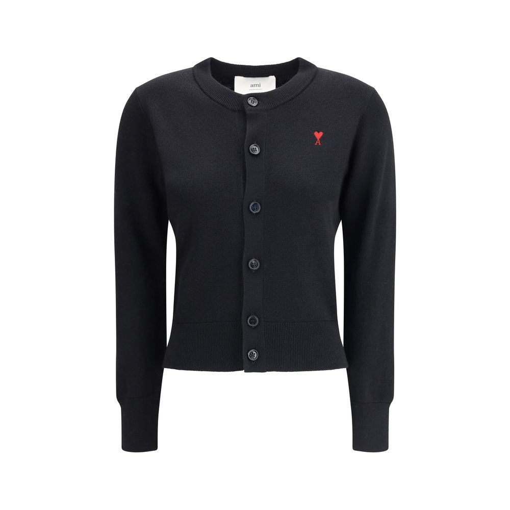 Ami Paris Women's Regular Fit Merino Wool Cardigan - Black