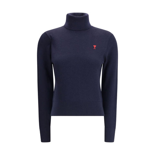 This Sweater by Ami Paris for women in merino wool blue presents a understated silhouette, featuring a sophisticated turtle neckline and for a understated finish.