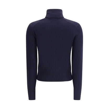 Sweater by Ami Paris for women in merino wool blue features an polished silhouette, showcasing refined and a sophisticated turtle neckline for a truly polished finish.