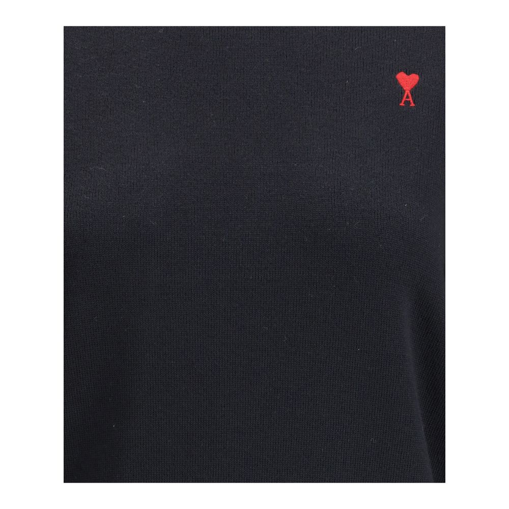 Sweatshirt by Ami Paris for women in merino wool black features an enviable silhouette, showcasing a premium and refined crew neckline for a truly enviable finish.