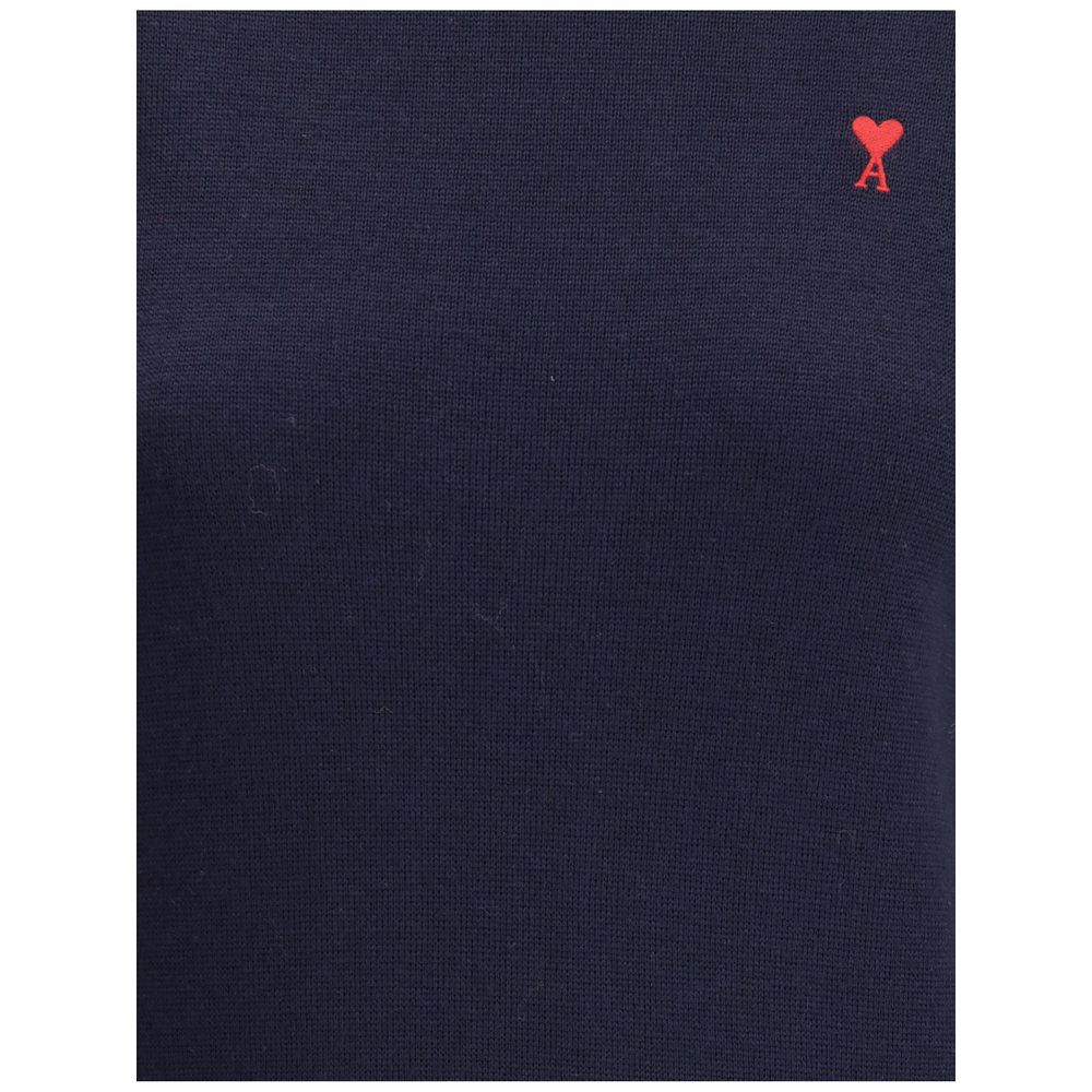 Sweater by Ami Paris for women in merino wool blue showcases a downtown chic silhouette, artfully finished with a downtown chic turtle neckline and for a sophisticated, high-end look.