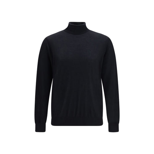 Sweater by Giorgio Armani for men in cashmere & capra leather black & natural showcases an masterful silhouette, artfully detailed with a masterful high-collar neckline and for a sophisticated, premium finish.