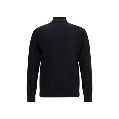 Sweater by Giorgio Armani for men in cashmere & capra leather black & natural showcases a sumptuous silhouette, artfully finished with a sumptuous high-collar neckline and for a sophisticated, sumptuous look.