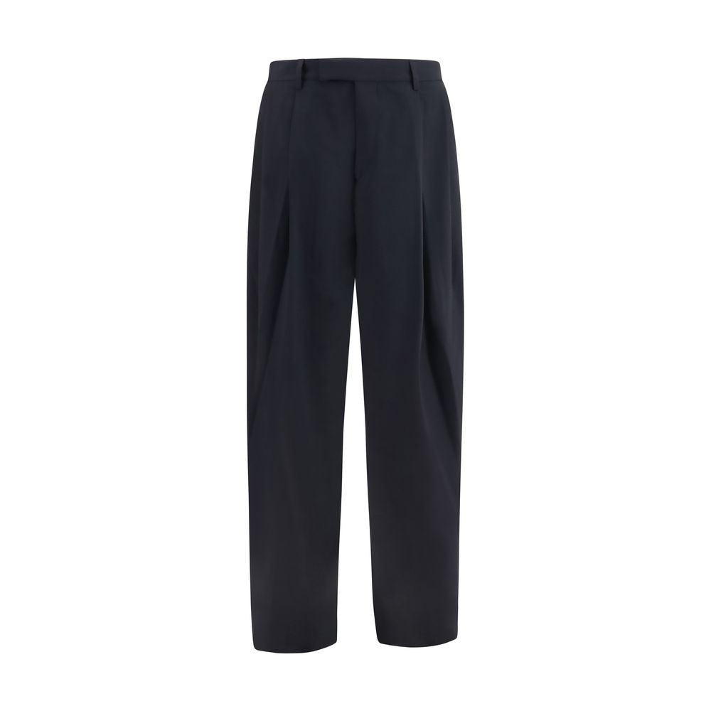 Trousers by Giorgio Armani for men in virgin wool blue features an on trend silhouette, showcasing a sophisticated relaxed-fit & oversized with a long and for an on trend finish.