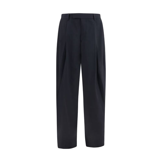 Trousers by Giorgio Armani for men in virgin wool blue features an on trend silhouette, showcasing a sophisticated relaxed-fit & oversized with a long and for an on trend finish.
