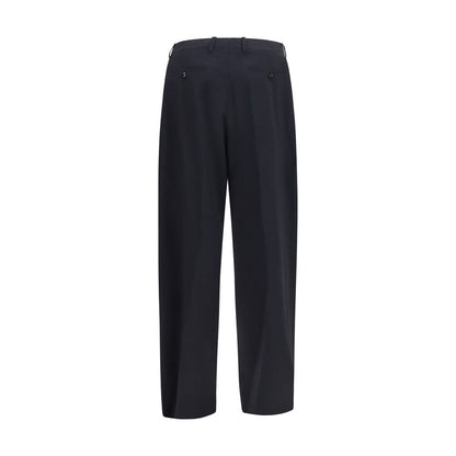 Trousers by Giorgio Armani for men in virgin wool blue features an sartorial silhouette, showcasing a precise relaxed-fit & oversized and long with a sartorial for a refined look.