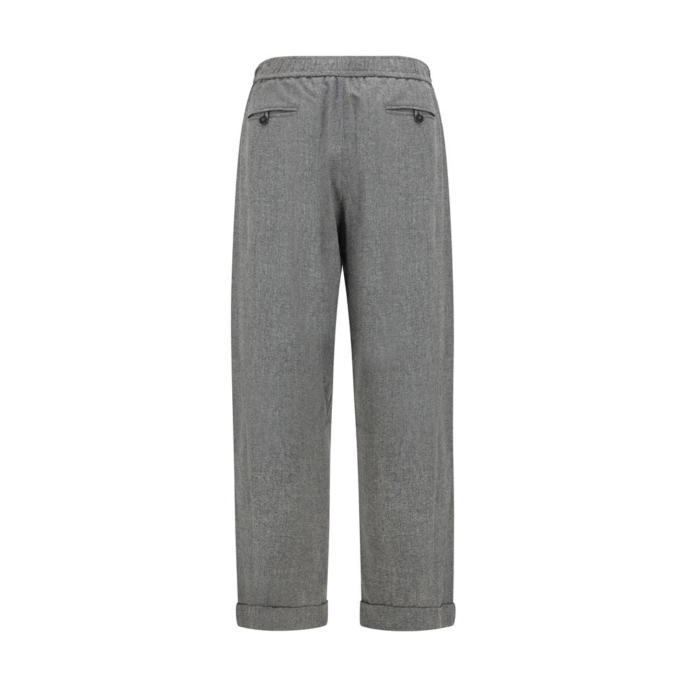 Casual Pants by Giorgio Armani for men in cashmere cotton denim & capra leather gray features an sartorial relaxed-fit, regular-fit, wide & oversized and long with a cut for a sartorial finish.