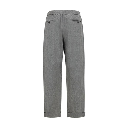 Casual Pants by Giorgio Armani for men in cashmere cotton denim & capra leather gray features an sartorial relaxed-fit, regular-fit, wide & oversized and long with a cut for a sartorial finish.