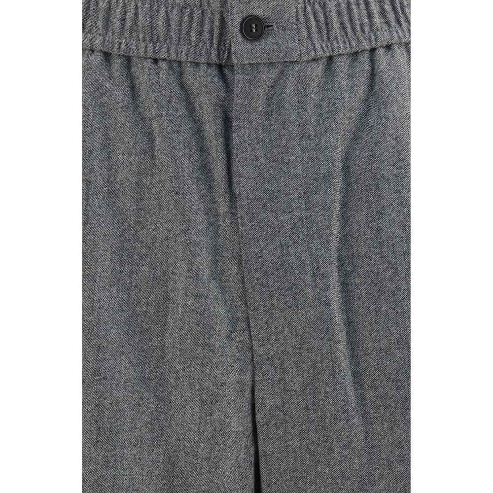 Casual Pants by Giorgio Armani for men in cashmere cotton denim & capra leather gray features an refined tailoring silhouette, showcasing a premium relaxed-fit, regular-fit, wide & oversized with a and long cut for a refined tailoring look.