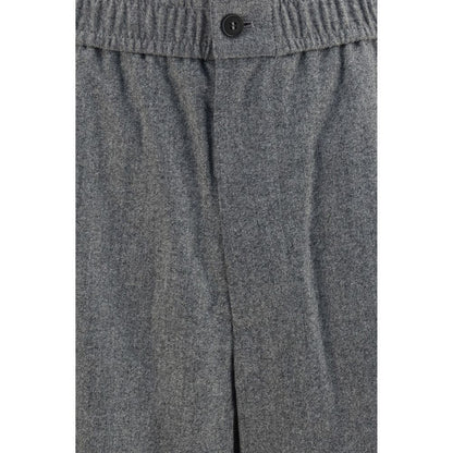 Casual Pants by Giorgio Armani for men in cashmere cotton denim & capra leather gray features an refined tailoring silhouette, showcasing a premium relaxed-fit, regular-fit, wide & oversized with a and long cut for a refined tailoring look.