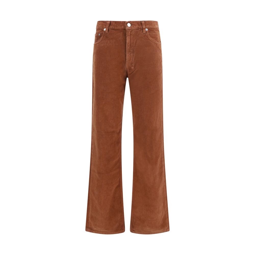 Casual Pants by Haikure for women in velvet cotton corduroy brown features a polished silhouette with a polished straight-leg & regular-fit, reaching a polished long and finished with a polished high rise.