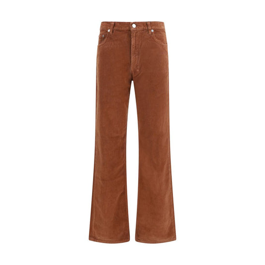 Casual Pants by Haikure for women in velvet cotton corduroy brown features a polished silhouette with a polished straight-leg & regular-fit, reaching a polished long and finished with a polished high rise.