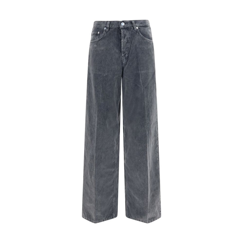 Casual Pants by Haikure for women in velvet cotton beige & gray presents a tailored silhouette, showcasing a tailored relaxed-fit, regular-fit & wide and long cut with a refined for a truly tailored aesthetic.
