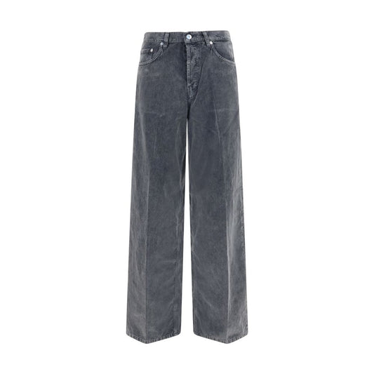 Casual Pants by Haikure for women in velvet cotton beige & gray presents a tailored silhouette, showcasing a tailored relaxed-fit, regular-fit & wide and long cut with a refined for a truly tailored aesthetic.