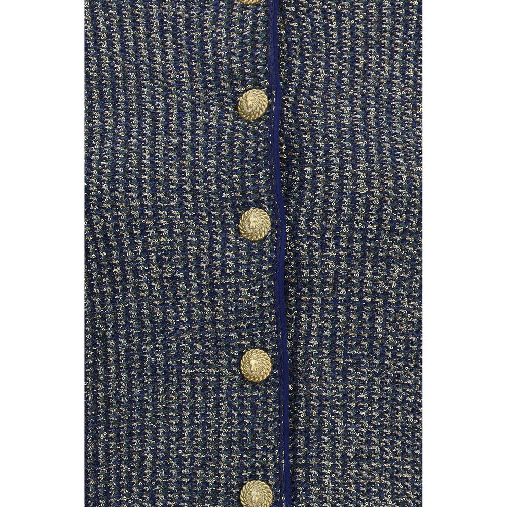 Cardigan by Balmain for women in polyamide polyester cotton & viscose blue & gold features a nuanced silhouette with a refined and nuanced detailing for a sophisticated look.