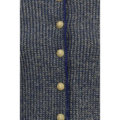 Cardigan by Balmain for women in polyamide polyester cotton & viscose blue & gold features a nuanced silhouette with a refined and nuanced detailing for a sophisticated look.