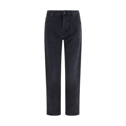 Jeans by Balmain for men in denim cotton black & blue features a polished silhouette with a polished straight-leg & regular-fit, reaching a polished long and finished with a polished .