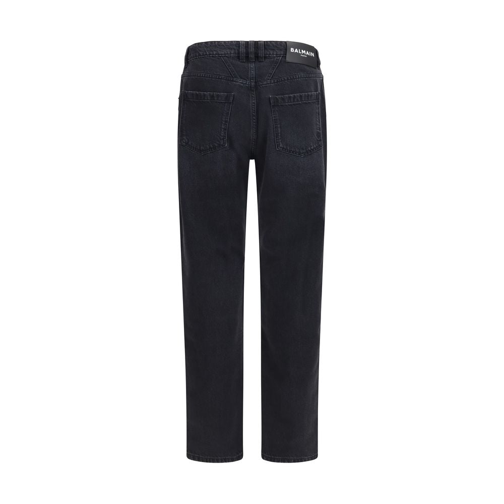 Jeans by Balmain for men in denim cotton black & blue features an sartorial straight-leg & regular-fit and long with a cut for a sartorial finish.