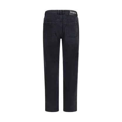 Jeans by Balmain for men in denim cotton black & blue features an sartorial straight-leg & regular-fit and long with a cut for a sartorial finish.