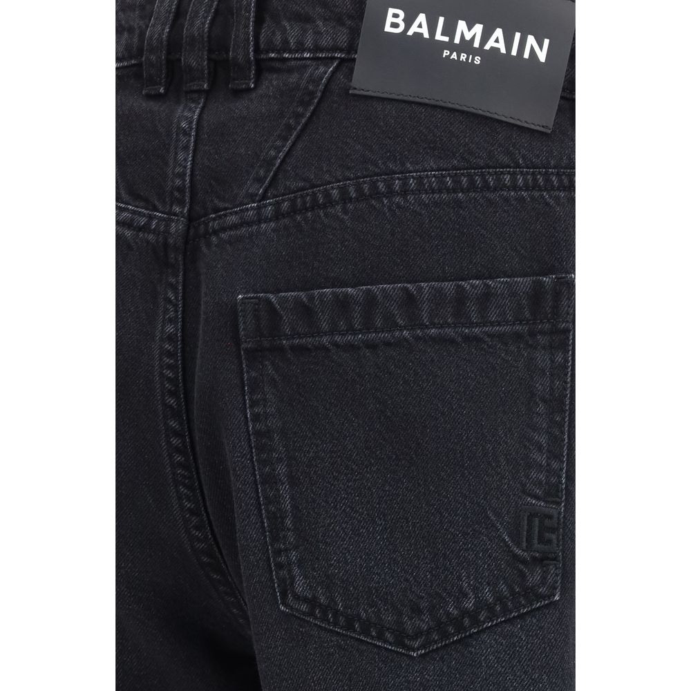 Jeans by Balmain for men in denim cotton black & blue presents a tailored silhouette, showcasing a tailored straight-leg & regular-fit and long cut with a refined for a truly tailored aesthetic.