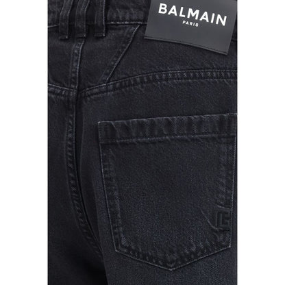 Jeans by Balmain for men in denim cotton black & blue presents a tailored silhouette, showcasing a tailored straight-leg & regular-fit and long cut with a refined for a truly tailored aesthetic.