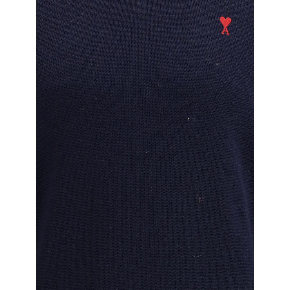 Sweatshirt by Ami Paris for men in cotton blue & jacquard showcases a slouchy chic silhouette, artfully detailed with a slouchy chic and for a slouchy chic finish.