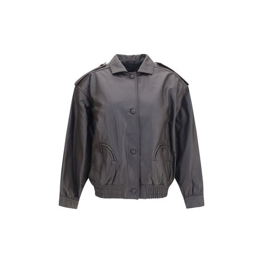 Bomber Jacket by Blazé Milano for women in nappa lambskin leather & viscose black & signature features an on trend silhouette, showcasing refined pockets and a sophisticated for a truly on trend finish.