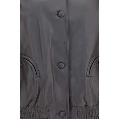 Bomber Jacket by Blazé Milano for women in nappa lambskin leather & viscose black & signature showcases a bohemian silhouette, artfully detailed with a bohemian and signature pockets for a truly bohemian finish.