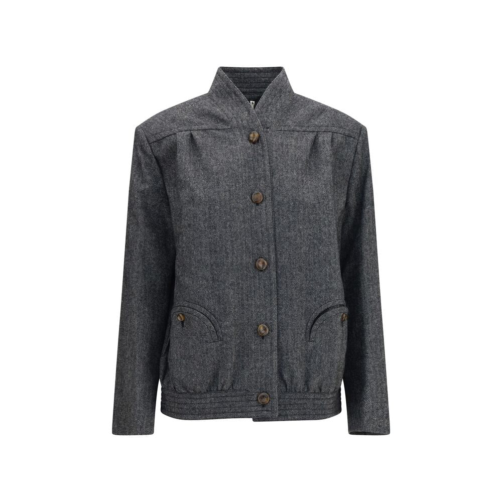 Windbreaker Jacket by Blazé Milano for women in polyamide & merino wool gray, pearl, herringbone & signature features an stylish silhouette, showcasing a sophisticated and performance-driven pockets, insulated & windproof for a premium, stylish look.