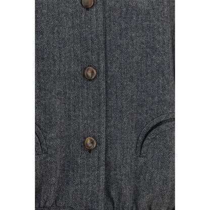 Windbreaker Jacket by Blazé Milano for women in polyamide & merino wool gray, pearl, herringbone & signature features an perennial silhouette with a refined and perennial pockets, insulated & windproof for a sophisticated weather-resistant look.