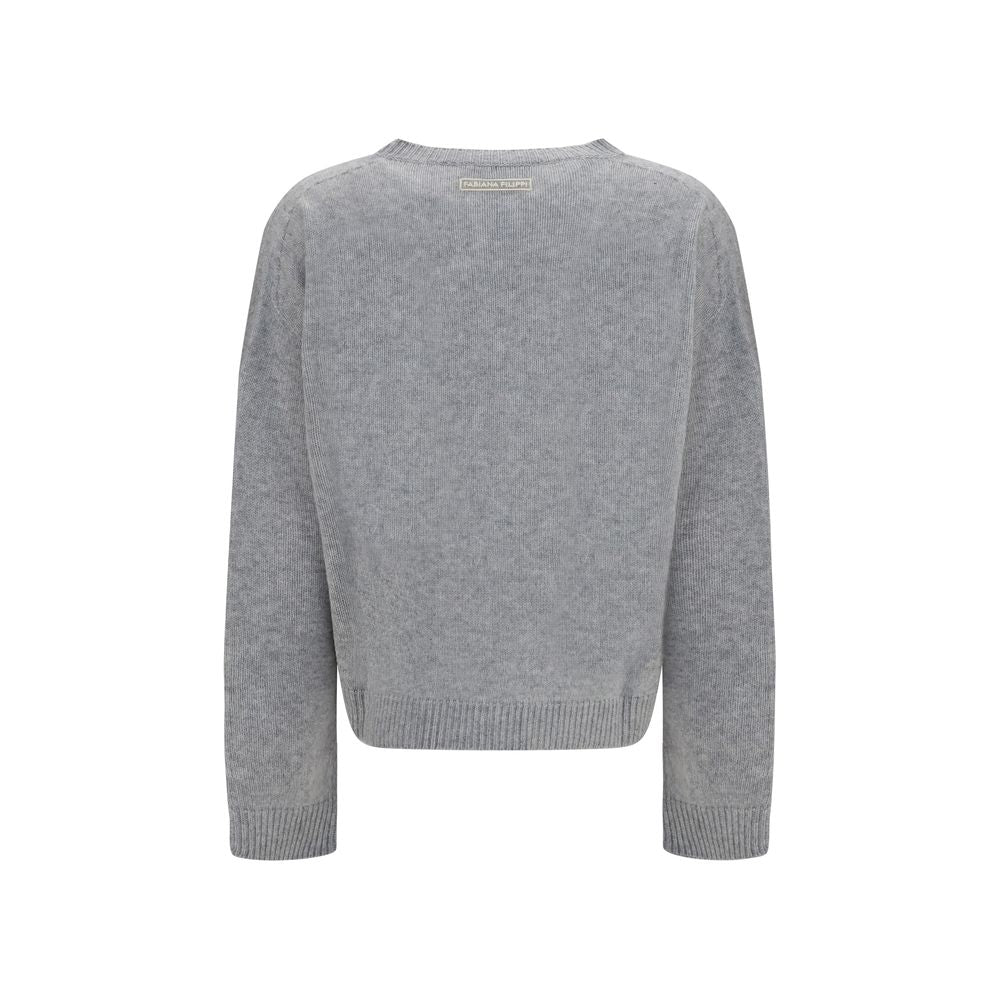 Sweatshirt by Fabiana Filippi for women in cashmere & capra leather gray & signature features an magnificent silhouette, showcasing a sophisticated crew neckline and detail for a truly magnificent finish.