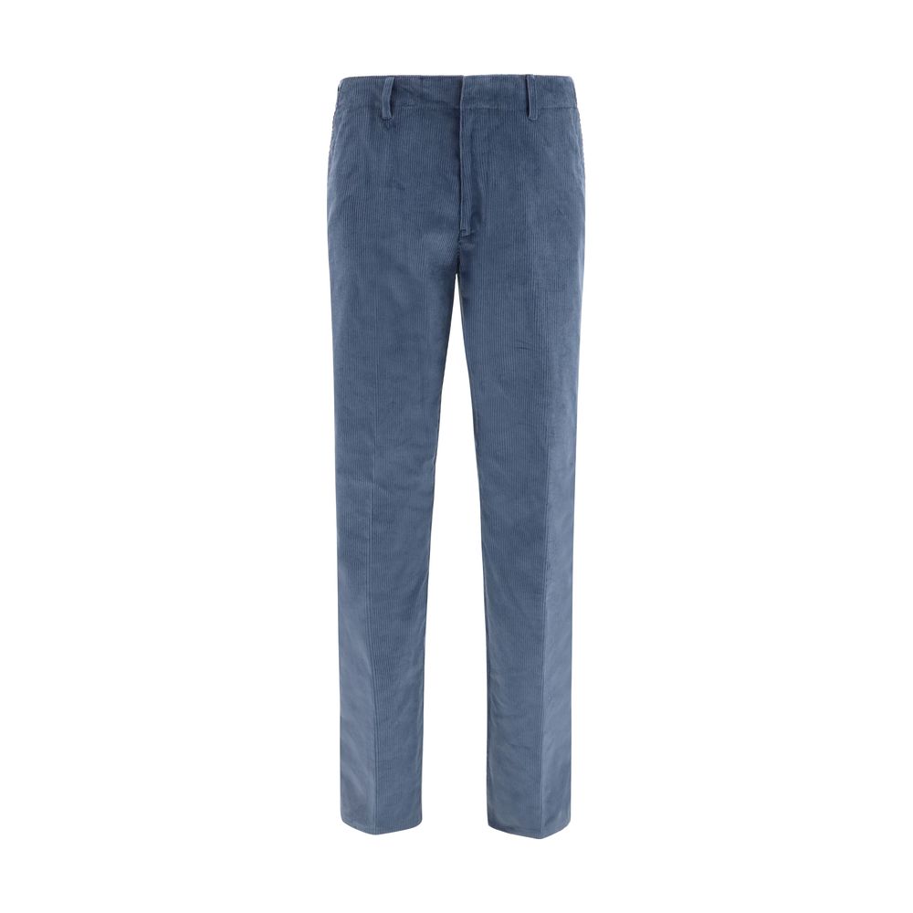 Casual Pants by Etro for men in stretch cotton corduroy blue, signature & monogram presents a refined pantology silhouette, artfully defined by a refined pantology regular-fit, long, and a sophisticated .