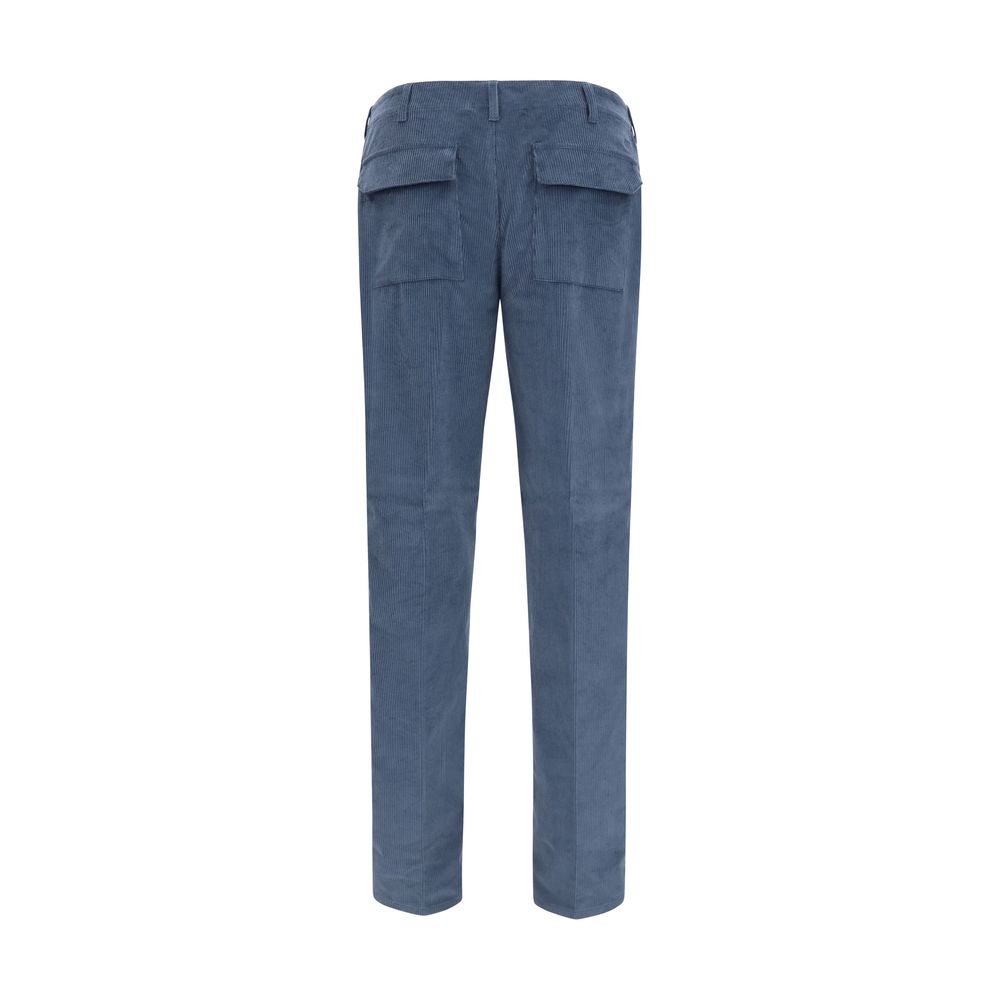 Casual Pants by Etro for men in stretch cotton corduroy blue, signature & monogram features an sophisticated and regular-fit with a precise long, creating a sophisticated and sophisticated silhouette.