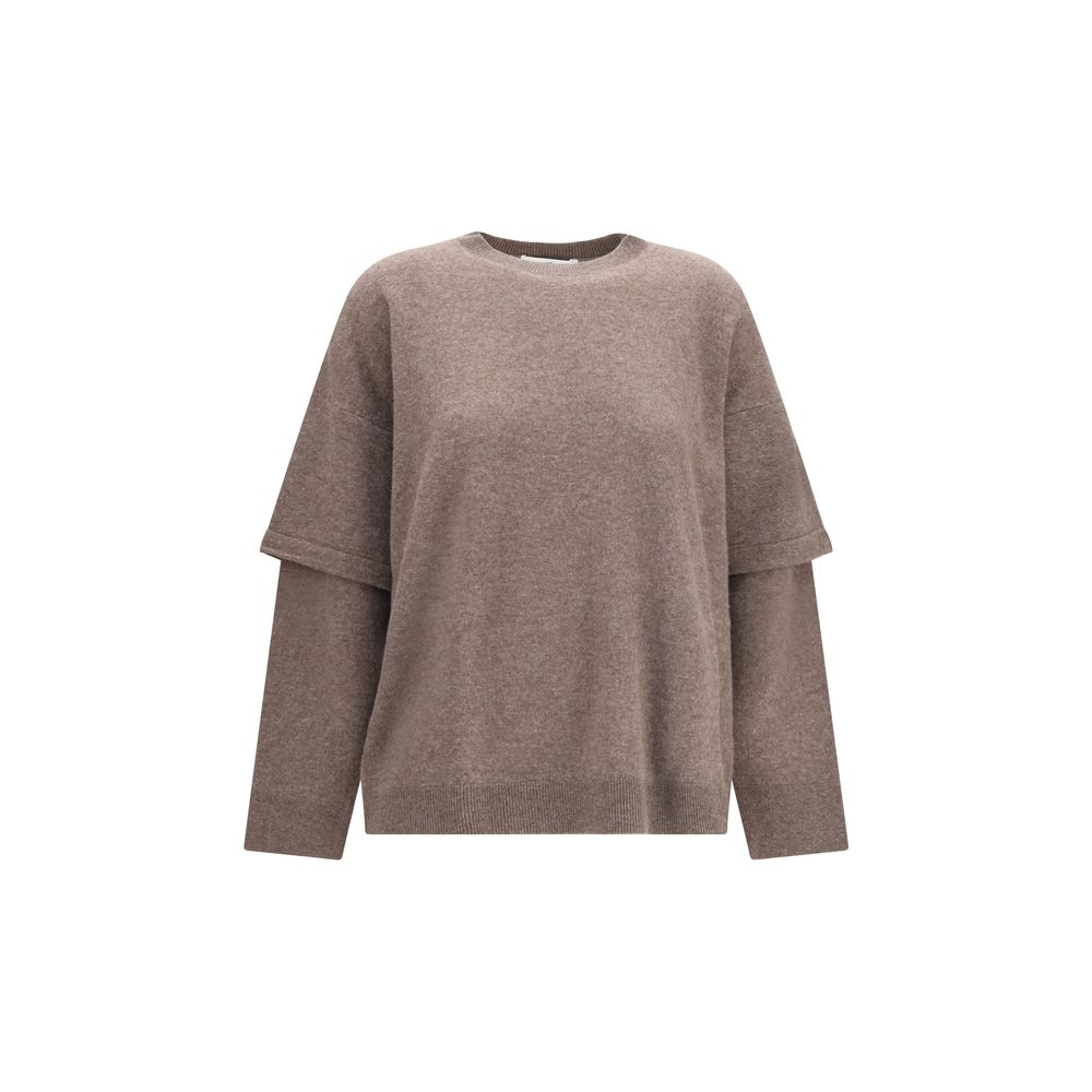 Sweatshirt by Darkpark for women in cashmere wool & capra leather brown presents a smart casual silhouette, featuring a smart casual round neckline and for a sophisticated look.