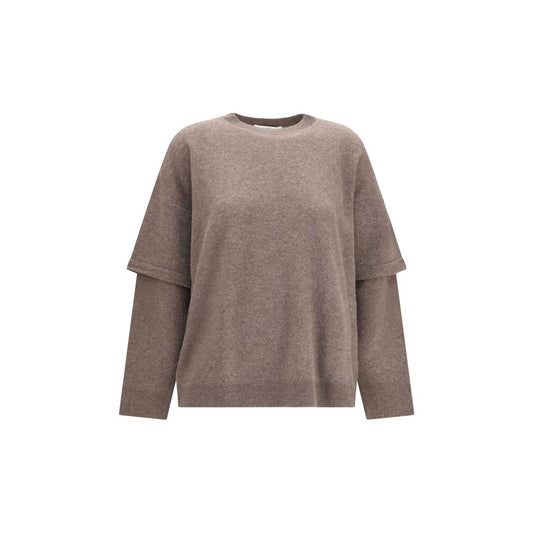 Sweatshirt by Darkpark for women in cashmere wool & capra leather brown presents a smart casual silhouette, featuring a smart casual round neckline and for a sophisticated look.