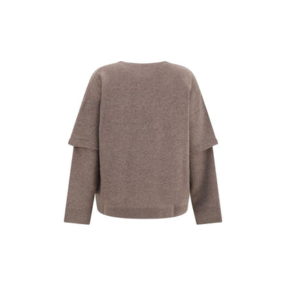 Sweatshirt by Darkpark for women in cashmere wool & capra leather brown showcases a slouchy chic silhouette, artfully detailed with a slouchy chic round neckline and for a slouchy chic finish.
