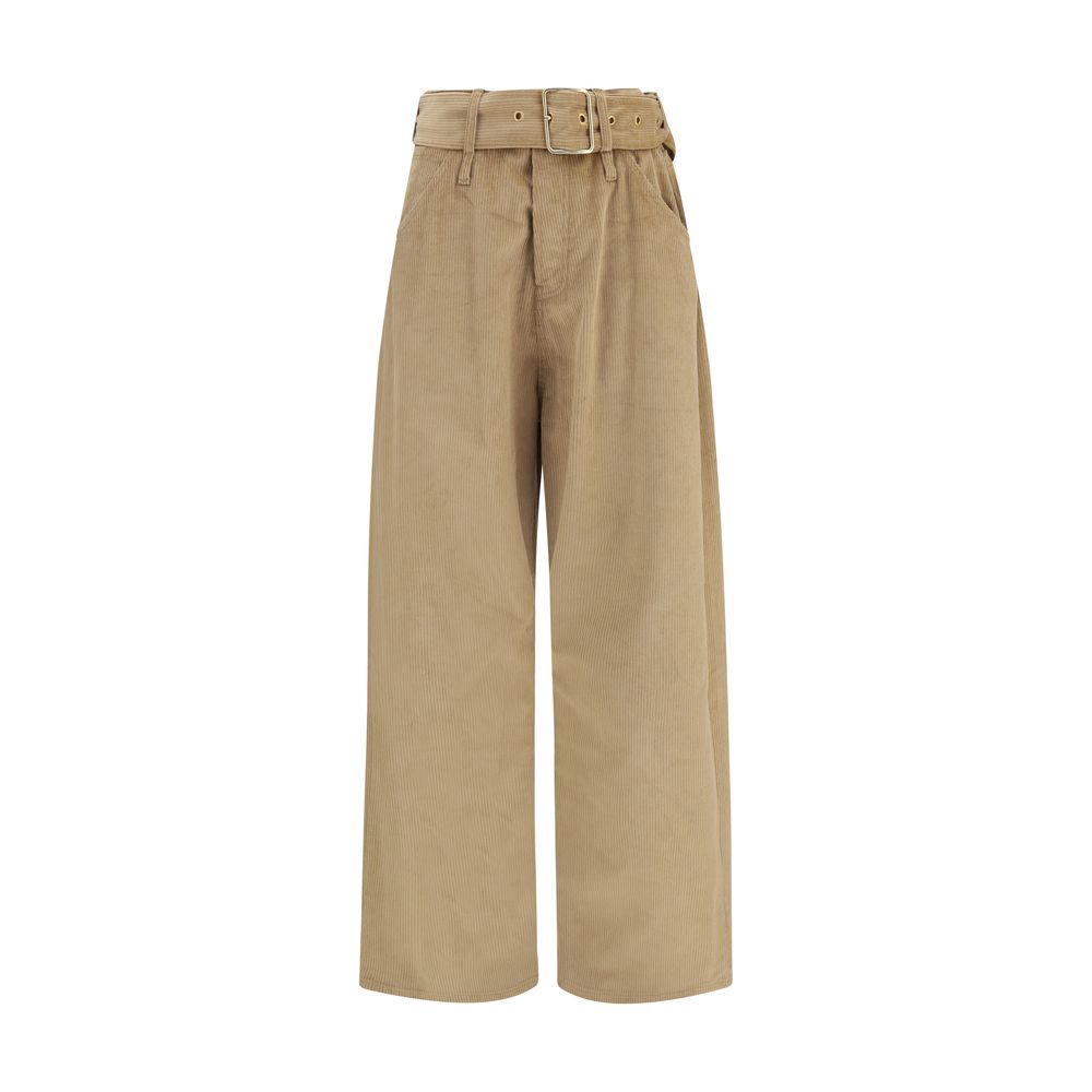 Casual Pants by Darkpark for women in velvet cotton corduroy beige & brown features a polished silhouette with a polished straight-leg & regular-fit, reaching a polished long and finished with a polished high rise.